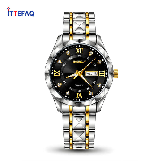 HOURSLY Dual-Tone Stainless Steel Watch with Diamond Markers