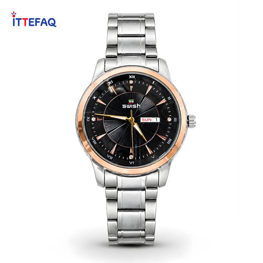 SWISH Rose Gold Bezel Silver Stainless Steel Watch