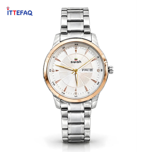 SWISH Rose Gold Bezel Silver Stainless Steel Watch
