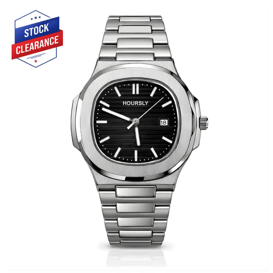 HOURSLY Stainless Steel Watch with Black Dial