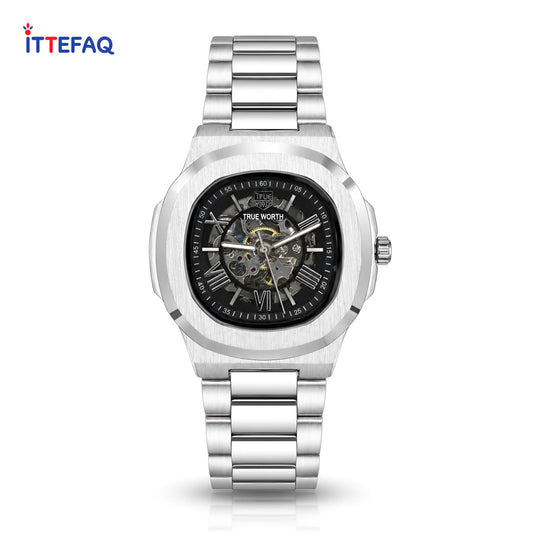 TRUE WORTH Automatic Skeleton Silver Stainless Steel Watch