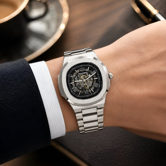 TRUE WORTH Automatic Skeleton Silver Stainless Steel Watch