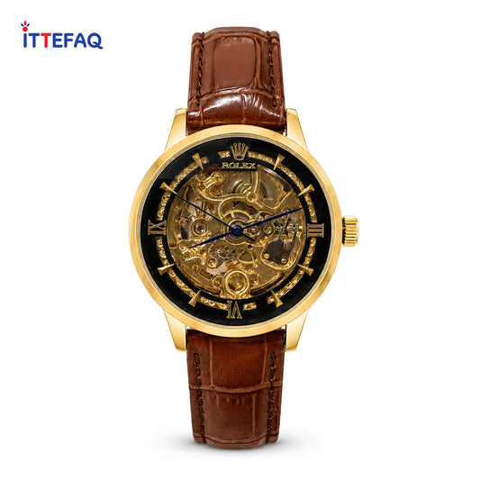 ROLEX Skeleton Dial Fully Automatic Watch With Leather Strap
