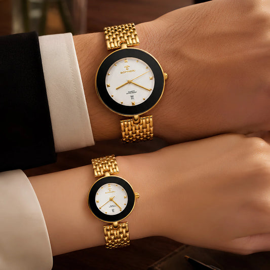 BOPHIERI White Dial With Gold Chain Couple Stainless Steel Watch