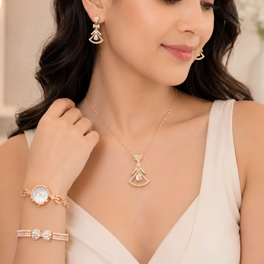 Premium Ladies Watch & Jewelry Gift Box Set – Rose Gold Edition
