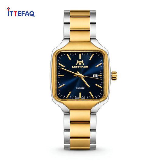 MATTURI Blue Dial Dual-Tone Stainless Steel Square Watch