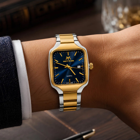 MATTURI Blue Dial Dual-Tone Stainless Steel Square Watch