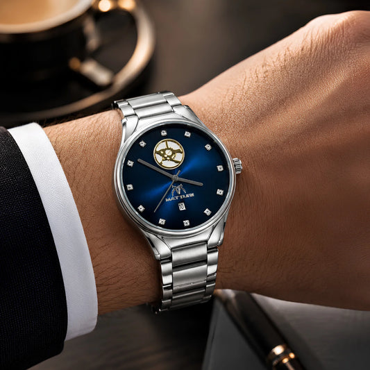 MATTURI Blue Dial Silver Stainless Steel Watch with Diamond Markers