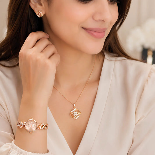 Premium Ladies Watch & Jewelry Gift Box Set – Rose Gold Edition