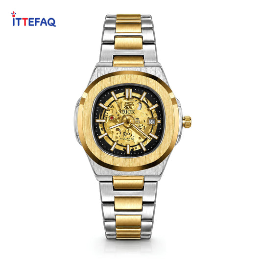 RICK Skeleton Dial Dual-Tone Stainless Steel Watch
