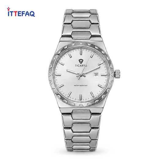 TICARTO Silver Stainless Steel Watch with White Dial