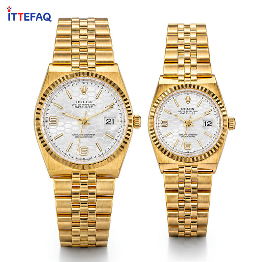 ROLEX White Dial with Gold-Tone Stainless Steel Bracelet Couple Watch Set