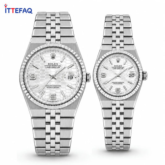 ROLEX White Dial with Silver-Tone Stainless Steel Bracelet Couple Watch Set