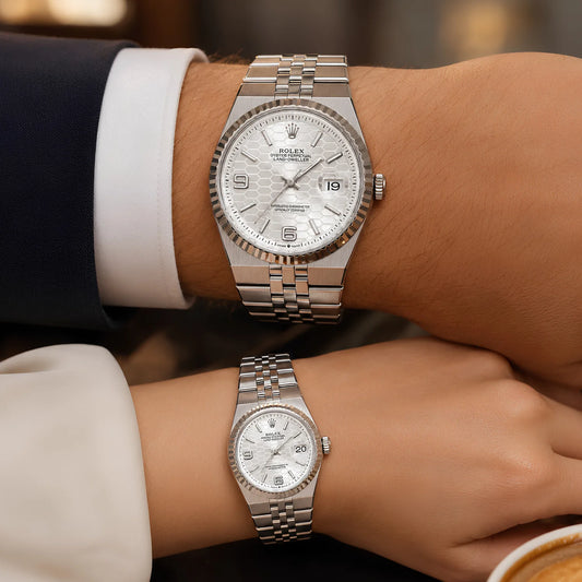 ROLEX White Dial with Silver-Tone Stainless Steel Bracelet Couple Watch Set