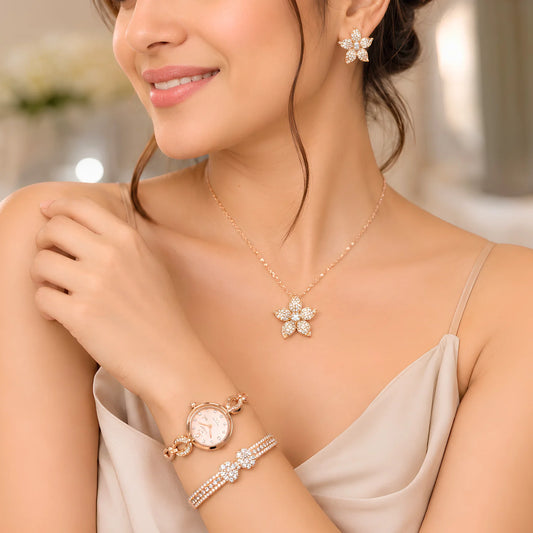 Premium Ladies Watch & Jewelry Gift Box Set – Rose Gold Edition