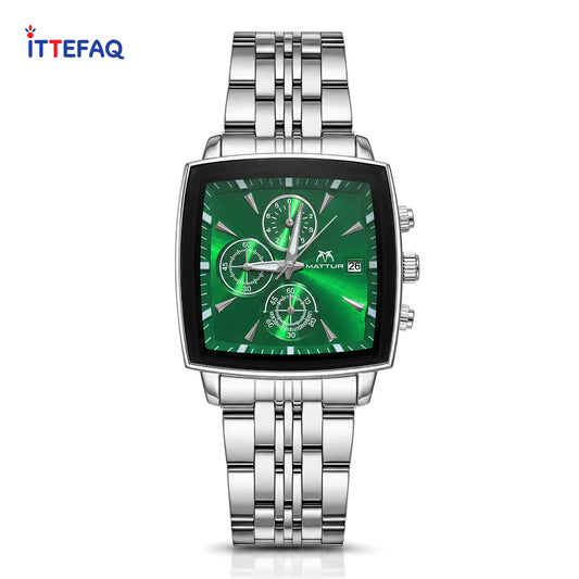 MATTURI Square Dial Silver Stainless Steel Chronograph Watch