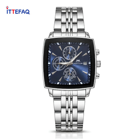MATTURI Square Dial Silver Stainless Steel Chronograph Watch