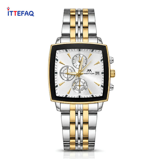 MATTURI Square Dial Dual-Tone Stainless Steel Chronograph Watch