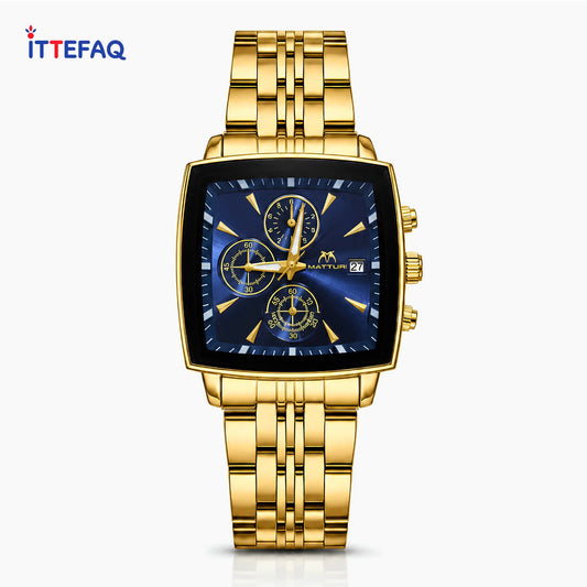 MATTURI Square Dial Gold Stainless Steel Chronograph Watch