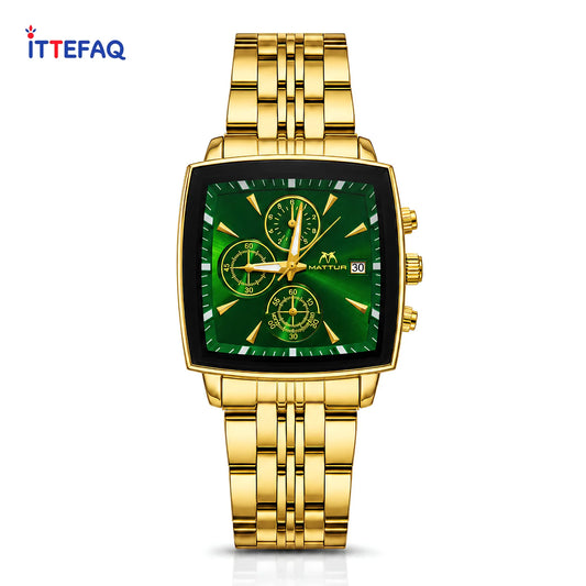 MATTURI Square Dial Gold Stainless Steel Chronograph Watch