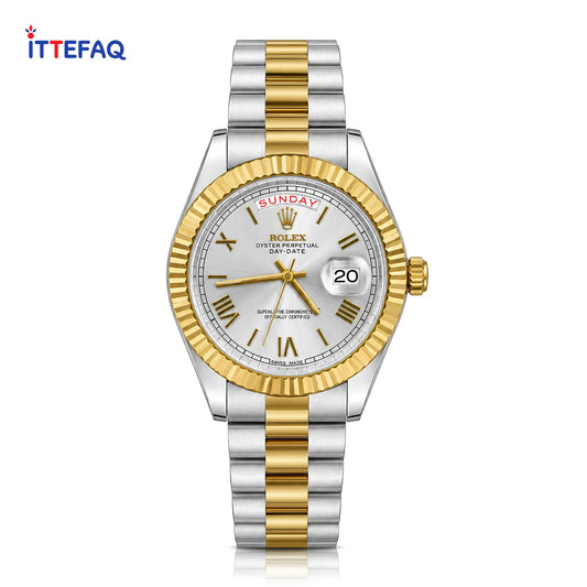 ROLEX Day-Date White Roman Dial Dual-Tone Stainless Steel Watch