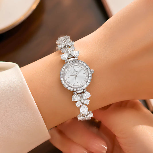 PARISTAR Floral Crystal Silver Dial Bracelet Watch